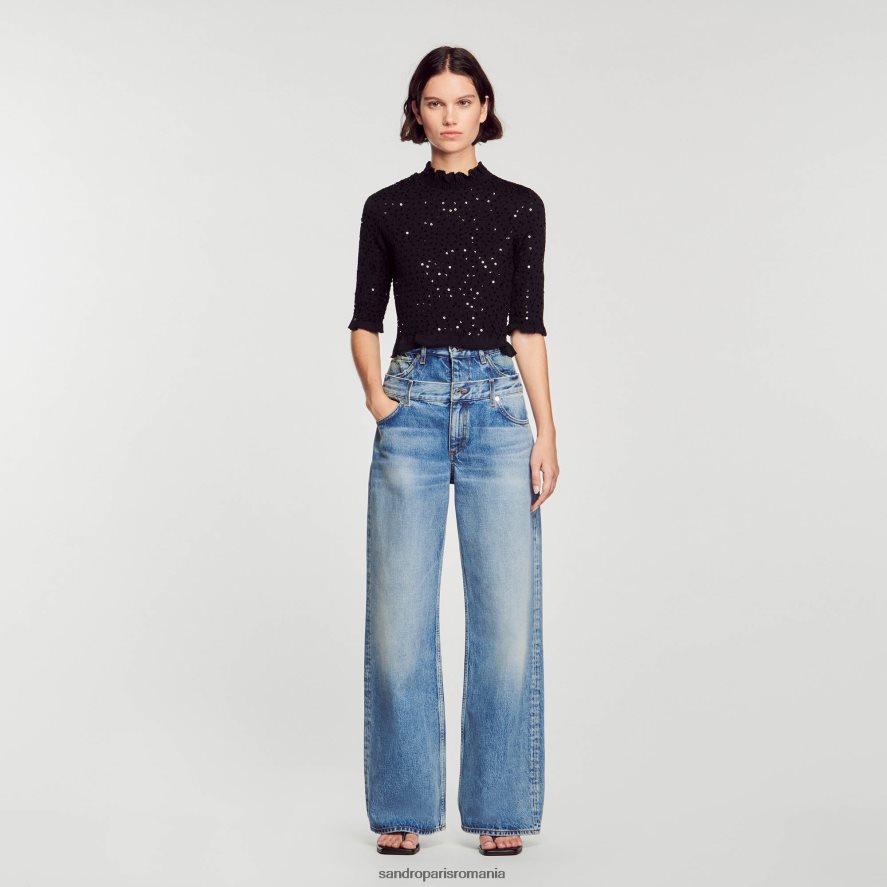 top cu paiete femei negru Sandro Paris îmbrăcăminte X8Z4NH27