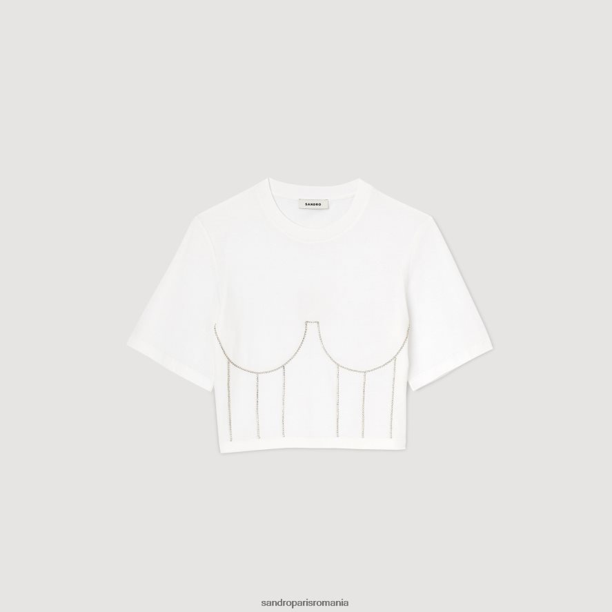 tricou cu design bustieră cu strass femei alb Sandro Paris îmbrăcăminte X8Z4NH39