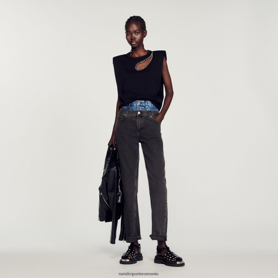 tricou cu lacrimi strasuri femei negru Sandro Paris îmbrăcăminte X8Z4NH111