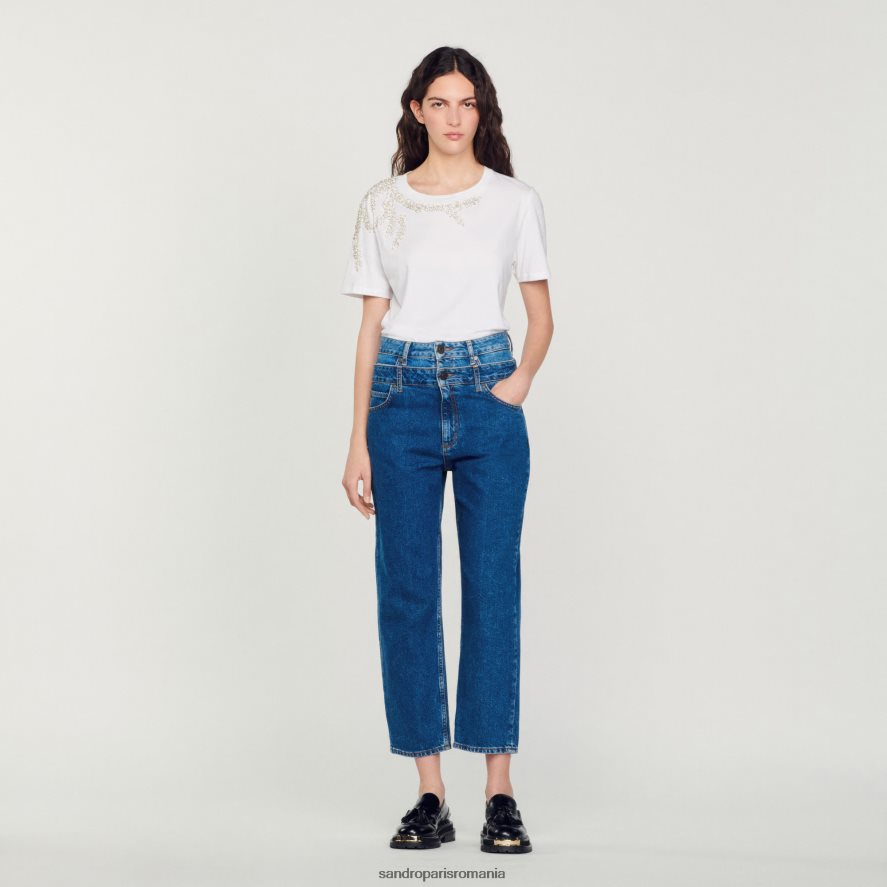 tricou impodobit cu strasuri femei alb Sandro Paris îmbrăcăminte X8Z4NH150