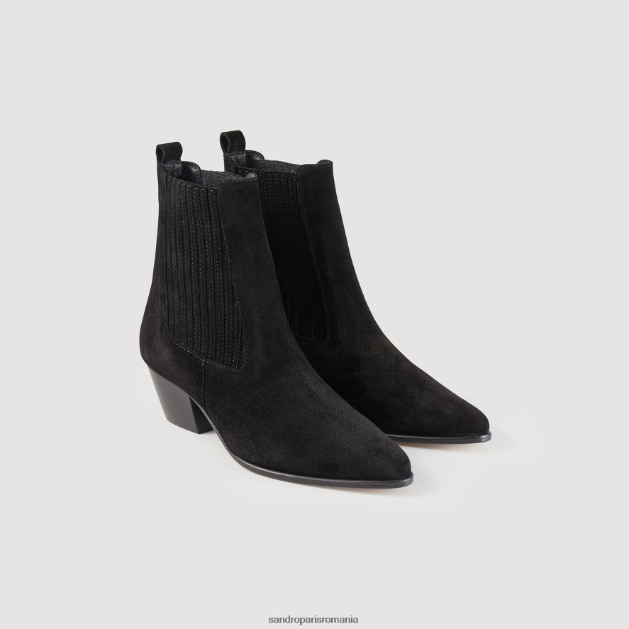 botine din piele cu elastic femei negru Sandro Paris încălţăminte X8Z4NH480