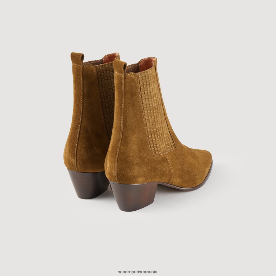 botine din piele cu elastic femei verde măsliniu Sandro Paris încălţăminte X8Z4NH479