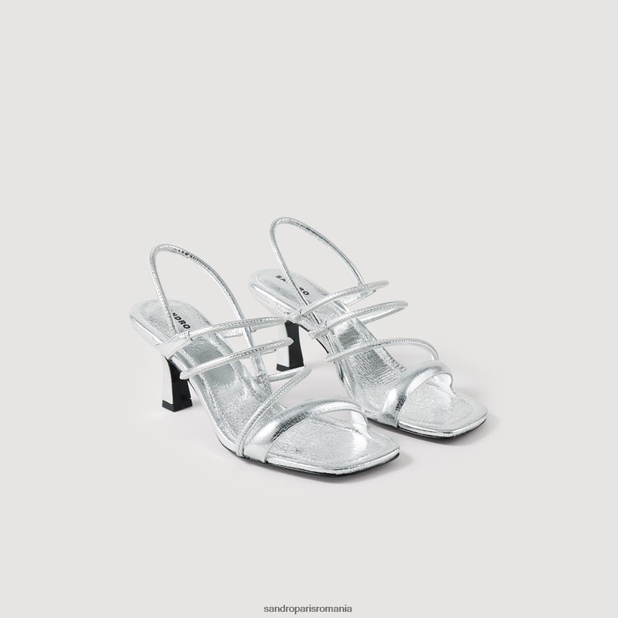 sandale din piele metalica femei argint Sandro Paris încălţăminte X8Z4NH494